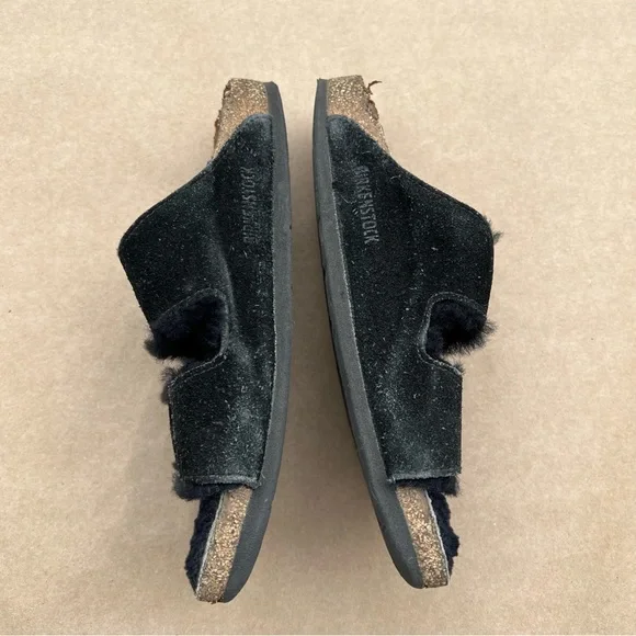 Birkenstock Arizona Shearling Black Suede Sandals Size 7 Fur Lined Cozy - Picture 3 of 16